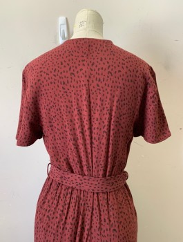 RAILS, Red Burgundy, Black, Rayon, Viscose, Spots , Crepe, S/S, Button Front, Scoop Neck, Elastic Waist, Cropped Leg, **With Matching Fabric BELT