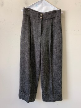 Womens, Casual Pants, CLUB MONACO, Black, Gray, White, Polyester, Elastane, 2 Color Weave, 6, Pleated, Side Pockets, Zip Front