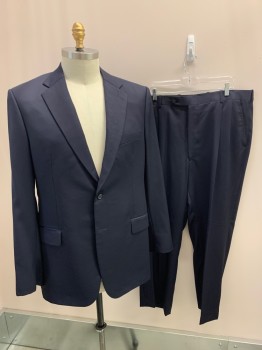 MTO, Midnight Blue, Synthetic, Solid, Single Breasted, 2 Buttons, Notched Lapel, 3 Pockets, Single Vent