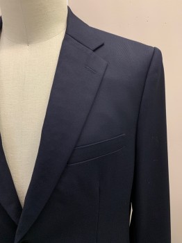 MTO, Midnight Blue, Synthetic, Solid, Single Breasted, 2 Buttons, Notched Lapel, 3 Pockets, Single Vent