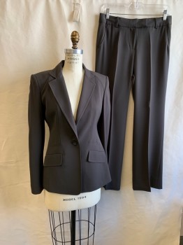 Womens, Suit, Jacket, ANNE KLEIN, Dusty Brown, Polyester, Solid, 4, Notched Lapel, Single Breasted, 1 Bttn, 2 Pckts,