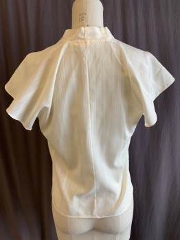 SAUCIE, Cream, Synthetic, Stripes - Vertical , Tie Neck, B.F., Raglan Cap Sleeve with Fagotting, Missing Bottom Button