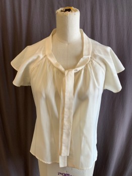 SAUCIE, Cream, Synthetic, Stripes - Vertical , Tie Neck, B.F., Raglan Cap Sleeve with Fagotting, Missing Bottom Button