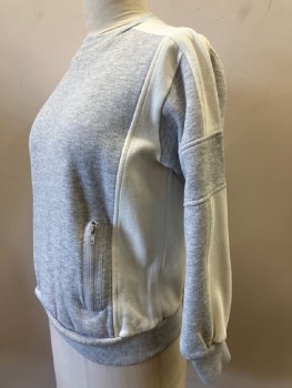 Womens, Sweatshirt, AMERICAN NEW, Cream, Heather Gray, Cotton, Color Blocking, B: 38, L, Double Novelty CN, L/S, Side Pockets With Zippers