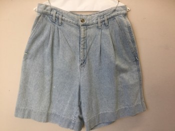Womens, Shorts, DOCKERS , Baby Blue, White, Cotton, Heathered, 14, Heather Baby Blue Denim Shorts, Knee Length, 2 Pleat Front, Zip Front, 3 Pockets