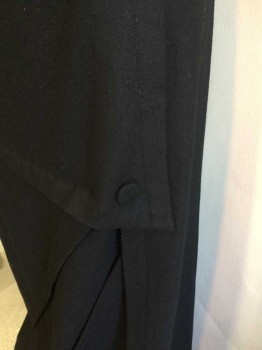 N/L, Black, Wool, Solid, Diagonal Pleats, Self Fabric Covered Decorative Buttons, Hidden Hook&Eye Closures At Side, Straight Fit/"Hobble" Skirt Style, Made To Order,