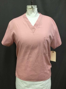 ANGELICA, Rose Pink, Cotton, Solid, Short Sleeve,  V-neck, One Pocket