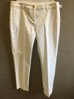 Womens, Slacks, MICHAEL KORS, White, Cotton, Spandex, Solid, 2, Mid Rise, Slim, Cropped Leg, Zip Fly, Belt Loops, Gold Button at Fly