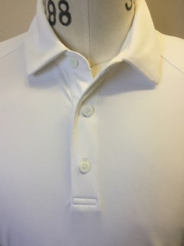 PRINCE, White, Polyester, Solid, White, Collar Attached, 3 Button Front, Raglan Short Sleeves,