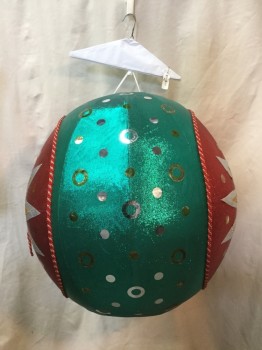 Childrens, Walkabout Kids, MTO, Green, Red, Gold, Silver, Synthetic, Stars, Polka Dots, OS, Christmas Ball, Ornament, Walkabout, Red/green Metallic, Large Star & Polka Dot Print, Armhole Diameter 4", 11" Bottom Hole Opening,  4.5" Head Opening