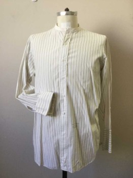ARROW, Cream, Blue, Cotton, Stripes - Pin, L/S, Button Front, French Cuff, Narrow White Collar Band. Stamp on Front Left Lower