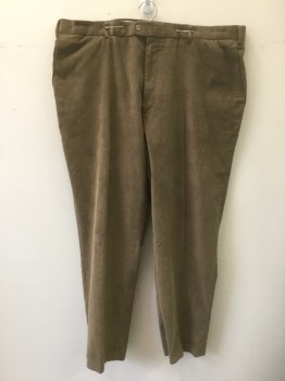LINEA NATURALE, Brown, Cotton, Solid, Medium Brown Corduroy, Flat Front, Button Tab Waist, Zip Fly, 4 Pockets, Straight Leg