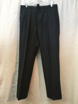 Mens, Suit, Pants, GIVENCHY, Heather Gray, White, Wool, Heathered, Stripes - Pin, 33/30, Heather Gray, White Pinstripes, Pleated