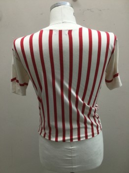 Mens, T-shirt, AUREA, Cream, Red, Cotton, Geometric, Stripes, M, Red & Cream Stripe Pattern with Cream Triangle Pattern