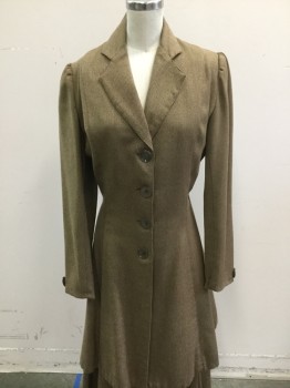 MTO, Tan Brown, Rust Orange, Wool, Solid, Rust with a Golden Tan Micro Weave, A-line Coat, 4 Button Front, Notched Lapel, Rust Poly Silk Lining, **small Hole on Left Front Sleeve**,