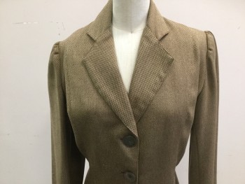 MTO, Tan Brown, Rust Orange, Wool, Solid, Rust with a Golden Tan Micro Weave, A-line Coat, 4 Button Front, Notched Lapel, Rust Poly Silk Lining, **small Hole on Left Front Sleeve**,