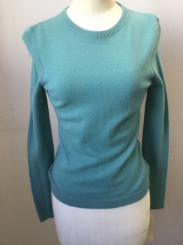 Womens, Pullover, 3 DOT, Sea Foam Green, Cashmere, Solid, S, Crew Neck, Long Sleeves,
