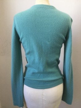Womens, Pullover, 3 DOT, Sea Foam Green, Cashmere, Solid, S, Crew Neck, Long Sleeves,