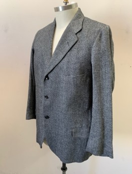 SIAM COSTUMES MTO, Gray, Black, White, Wool, 2 Color Weave, Salt & Pepper Weave, Single Breasted, 3 Buttons,  Notched Lapel, 3 Pockets,