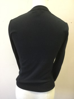 J. CREW, Black, Poly/Cotton, Solid, Button Front, Long Sleeves, Ribbed Knit Neck/Waistband/Cuff