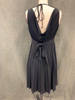 SPEECHLESS, Black, Polyester, Spandex, Solid, Surplice Gathered Top, 2" Waistband, Iron Pleated Skirt, Draped Back, Self Attached Back Belt, Spaghetti Strap Tie at Back Neck