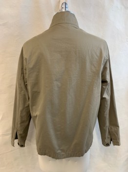 Mens, Casual Jacket, J. CREW, Tan Brown, Cotton, Polyester, Solid, S, Zip Front, Stand Collar with Knit Interior, 2 Pockets, Long Sleeves, Button Cuff