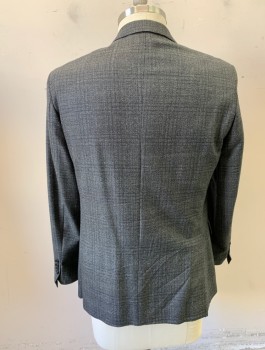 Mens, Sportcoat/Blazer, JOHN VARVATOS, Dk Gray, Charcoal Gray, Wool, Plaid, 42R, Single Breasted, Notched Lapel, 2 Buttons, 3 Pockets