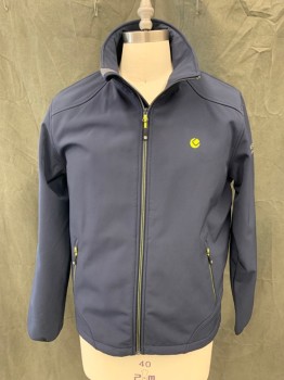 Mens, Casual Jacket, COBOLT, Midnight Blue, Polyester, Solid, M, Zipfront, Stand Collar, Yoke Front and Back, Elastic Cuff, Drawstring Hem