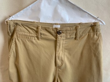 Womens, Pants, GAP, Khaki Brown, Cotton, Elastane, Solid, 10, 1.5" Waistband with Belt Hoops, Flat Front, 5 Pockets