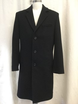 Mens, Coat, Overcoat, MICHAEL KORS, Black, Nylon, Cashmere, Solid, 40R, 3 Button Front, Notched Lapel, 3 Pockets, Vent in Back, Fully Lined