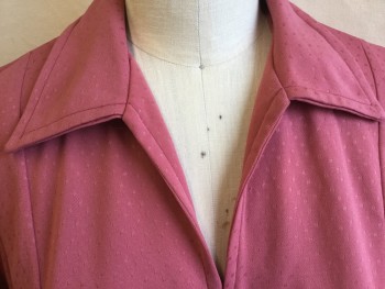 DANY GIOR, Dusty Pink, Polyester, Geometric, Dusty Dark Pink with Self Indent Tiny Square, V-neck with Collar Attached, Long Sleeves, 2 Pockets