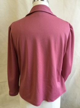 Womens, Blouse, DANY GIOR, Dusty Pink, Polyester, Geometric, W40, B:44, Dusty Dark Pink with Self Indent Tiny Square, V-neck with Collar Attached, Long Sleeves, 2 Pockets
