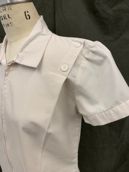 CREST, White, Poly/Cotton, Solid, 1/2 Zip Front, 2 Hip Pockets, Collar Attached, Short Sleeves, Pleated at Shoulder with Button Detail