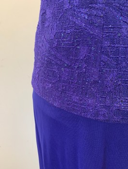 Womens, 1990s Vintage, Dress, ALEX EVENING, Violet Purple, Metallic, Acetate, Polyester, Abstract , Solid, Sz. 10, Sleeveless, Textured Stretch Material with Glittery Specks, Top Attached to Lower Bottom Half, Scoop Neck, Ankle Length,