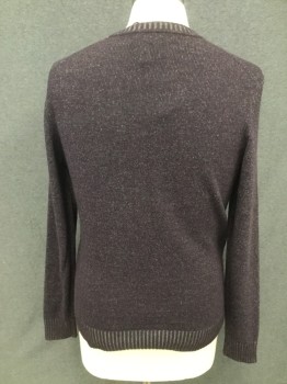 Mens, Pullover Sweater, DYLAN GRAY, Aubergine Purple, Viscose, Nylon, Heathered, M, Long Sleeves, Crew Neck, Ribbed Knit Neck/Waistband/Cuff/Sides