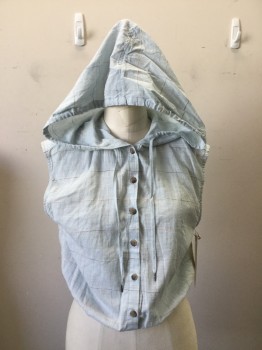 Womens, Top, BDG, Baby Blue, Multi-color, Cotton, Plaid-  Windowpane, S, Sleeveless, Button Front, Hoody, Elastic Waist