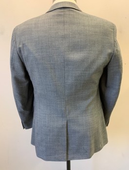 Mens, Sportcoat/Blazer, PALM BEACH, Gray, Charcoal Gray, Wool, Polyester, 2 Color Weave, 44L, Single Breasted, Notched Lapel, 2 Buttons, 3 Pockets
