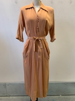 Nolabel, Orange, Polyester, Solid, L/S, Button Front, C.A., Pleated, Side Pockets, with Matching Belt