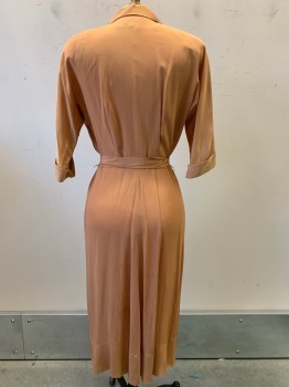 Womens, Dress, Nolabel, Orange, Polyester, Solid, W26, B38, L/S, Button Front, C.A., Pleated, Side Pockets, with Matching Belt