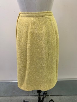 Womens, 1960s Vintage, Suit, Skirt, I. MAGNIN, Yellow, Wool, Acrylic, Solid, Side Zipper, *Small Tear at Bottom Hem*