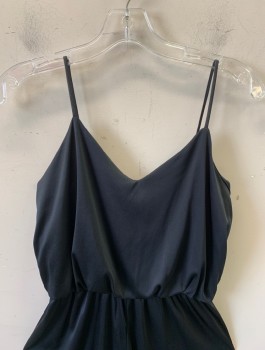 Womens, Jumpsuit, OOPS, Black, Polyester, Cotton, Solid, W23-28, B:34, H:36, Spaghetti Straps, V-Neck, Elastic Waist, Tapered Leg, Disco