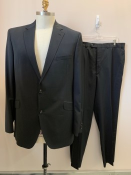 TED BAKER, Black, Wool, Polyester, Solid, 2 Buttons, Single Breasted, Notched Lapel, 3 Pockets,