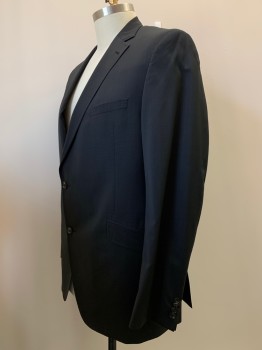 TED BAKER, Black, Wool, Polyester, Solid, 2 Buttons, Single Breasted, Notched Lapel, 3 Pockets,