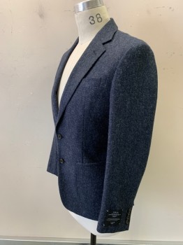 Mens, Sportcoat/Blazer, J CREW, Navy Blue, Gray, Wool, Cotton, Herringbone, 36S, Single Breasted, Notched Lapel, 2 Buttons, 3 Pockets Including 2 Large Patch Pockets at Hips