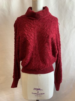 Womens, Sweater, N/L, Brick Red, Wool, Polyester, Solid, Textured Fabric, B32-34, XS, Knit, Turtleneck, C.A., CF Seam, L/S, Dolman Sleeves, Slubby Texture