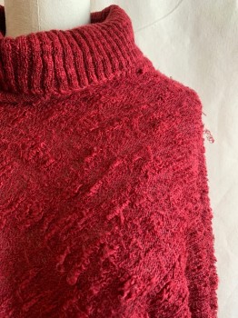 N/L, Brick Red, Wool, Polyester, Solid, Textured Fabric, Knit, Turtleneck, C.A., CF Seam, L/S, Dolman Sleeves, Slubby Texture