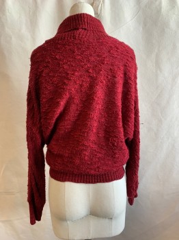 Womens, Sweater, N/L, Brick Red, Wool, Polyester, Solid, Textured Fabric, B32-34, XS, Knit, Turtleneck, C.A., CF Seam, L/S, Dolman Sleeves, Slubby Texture