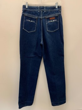 Womens, Jeans, BONJOUR, Dk Blue, Cotton, Solid, W28, F.F, Top And Back Pockets, Zip Front, Belt Loops, Straight Fit