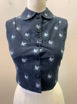 NO LABEL, Navy Blue, Gray, Polyester, Cotton, Graphic, Vest Top, Angel Print, Button Front,