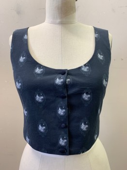 Womens, Sci-Fi/Fantasy Piece 1, NO LABEL, Navy Blue, Gray, Polyester, Cotton, Graphic, B34, Vest Top, Angel Print, Button Front,